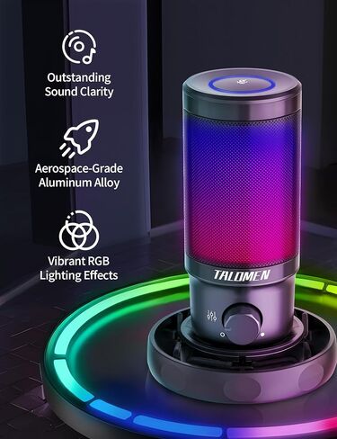 talomen Gaming PC USB Microphone, Podcast Condenser Mic with Boom Arm, Pop Filter, Mute Button for Streaming, Twitch, Online Chat, RGB Computer Mic for PS4/5 PC Gamer Youtuber-AmpliGame,F8S Black in Saudi Arabia