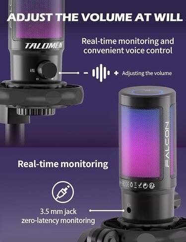 talomen Gaming PC USB Microphone, Podcast Condenser Mic with Boom Arm, Pop Filter, Mute Button for Streaming, Twitch, Online Chat, RGB Computer Mic for PS4/5 PC Gamer Youtuber-AmpliGame,F8S Black in Saudi Arabia