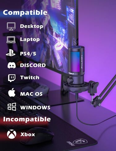 talomen Gaming PC USB Microphone, Podcast Condenser Mic with Boom Arm, Pop Filter, Mute Button for Streaming, Twitch, Online Chat, RGB Computer Mic for PS4/5 PC Gamer Youtuber-AmpliGame,F8S Black in Saudi Arabia