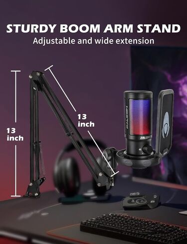 talomen Gaming PC USB Microphone, Podcast Condenser Mic with Boom Arm, Pop Filter, Mute Button for Streaming, Twitch, Online Chat, RGB Computer Mic for PS4/5 PC Gamer Youtuber-AmpliGame,F8S Black in Saudi Arabia