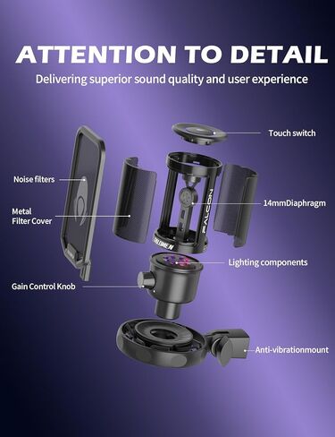 talomen Gaming PC USB Microphone, Podcast Condenser Mic with Boom Arm, Pop Filter, Mute Button for Streaming, Twitch, Online Chat, RGB Computer Mic for PS4/5 PC Gamer Youtuber-AmpliGame,F8S Black in Saudi Arabia