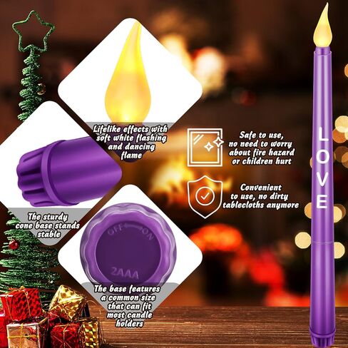 5 Pcs LED Flameless Advent Candle Set Christmas Advent Candles with Words Hope Peace Love Joy Christ Purple Pink White Taper Candles for Church Advent Wreath Rituals, 10 Inch (Melted with Words) in Saudi Arabia