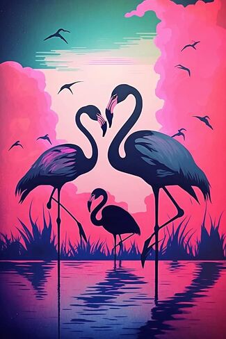 Diamond Painting Kits Pink Sky - Three Flamingos Full Round Diamond Gemstone Crystal Art Cross Stitch Kit, for Adult, for Wall Decor & Bathroom Decor Gifts (8 X 12 Inch) in Saudi Arabia