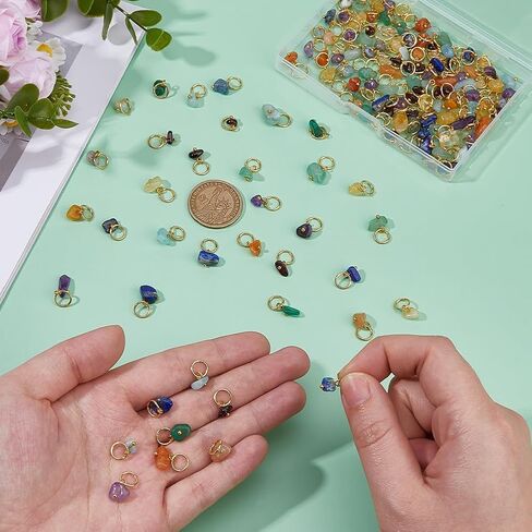 SUPERFINDINGS 140Pcs 7 Colors Natural Gemstone Charms Crystal Stone Charms Bulk Mixed Gemstone Pendants Irregular Stone Chip Pendants with Platinum Golden Brass Loop for Jewelry Making in Saudi Arabia