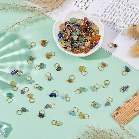 SUPERFINDINGS 140Pcs 7 Colors Natural Gemstone Charms Crystal Stone Charms Bulk Mixed Gemstone Pendants Irregular Stone Chip Pendants with Platinum Golden Brass Loop for Jewelry Making in Saudi Arabia