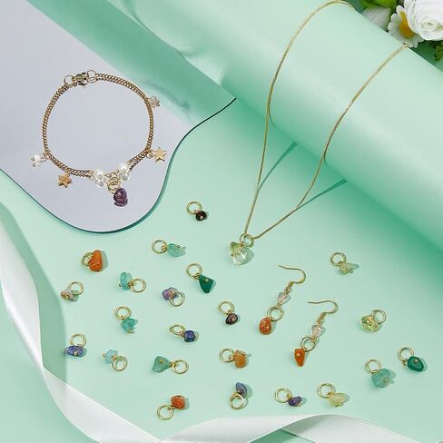 SUPERFINDINGS 140Pcs 7 Colors Natural Gemstone Charms Crystal Stone Charms Bulk Mixed Gemstone Pendants Irregular Stone Chip Pendants with Platinum Golden Brass Loop for Jewelry Making in Saudi Arabia