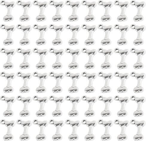 Framendino ، 100 Pack Silver Dog Dog على شكل عظم حبات قلادة لصنع المجوهرات صنع الحرفة in Saudi Arabia