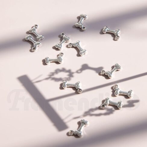 Framendino ، 100 Pack Silver Dog Dog على شكل عظم حبات قلادة لصنع المجوهرات صنع الحرفة in Saudi Arabia