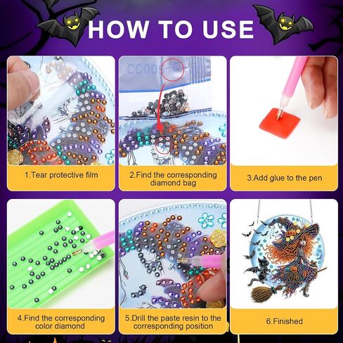 مونوريا هالوين فنية الماس أكياس معلقة للبالغين خاصين راينستون 5D DIY مزدوج الوجه من الوجه الأكريلي in Kuwait
