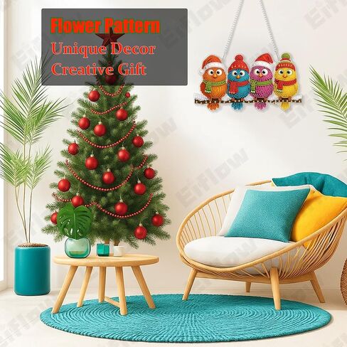 Eiflow Diamond Art Hanging Kit for Adults Christmas Bird, DIY Diamonds Painting Door Hanger Board Kit, Special Crystal Diamond Art Painting Pendant Ornament in Saudi Arabia