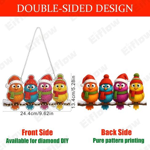 Eiflow Diamond Art Hanging Kit for Adults Christmas Bird, DIY Diamonds Painting Door Hanger Board Kit, Special Crystal Diamond Art Painting Pendant Ornament in Saudi Arabia