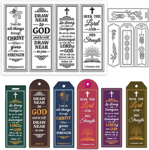 GLOBLELAND Vintage Bible Bookmarks Clear Stamp and Cutting Dies Set for Card Making Text Bookmark Silicone Transparent Stamps Label Frames Metal Die Cuts for Christmas DIY Scrapbooking Photo Album in Saudi Arabia