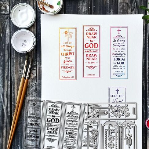 GLOBLELAND Vintage Bible Bookmarks Clear Stamp and Cutting Dies Set for Card Making Text Bookmark Silicone Transparent Stamps Label Frames Metal Die Cuts for Christmas DIY Scrapbooking Photo Album in Saudi Arabia