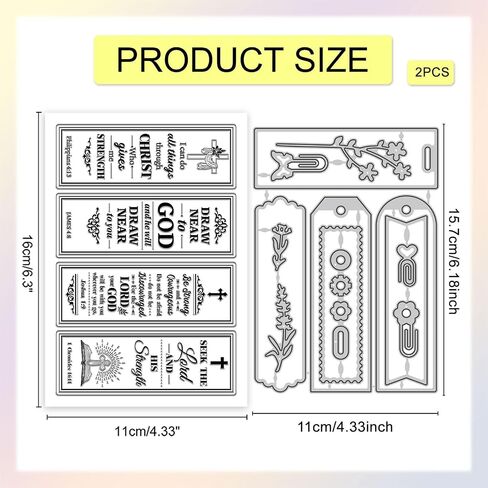 GLOBLELAND Vintage Bible Bookmarks Clear Stamp and Cutting Dies Set for Card Making Text Bookmark Silicone Transparent Stamps Label Frames Metal Die Cuts for Christmas DIY Scrapbooking Photo Album in Saudi Arabia