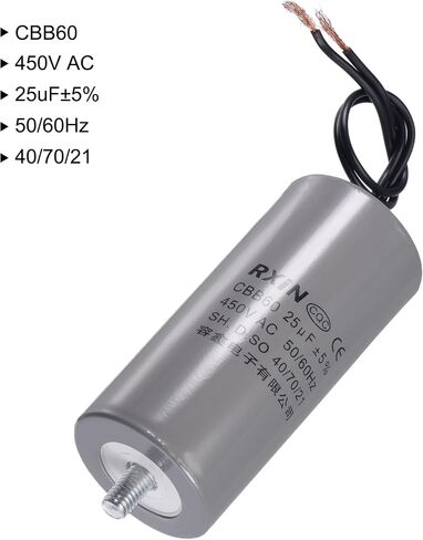 Uxcell CBB60 مكثف تشغيل 20 فائق التوهج 450 فولت تيار متردد 2 أسلاك 50/60 هرتز اسطوانة 74x40 مللي متر مع مسمار تثبيت M8 لمحرك مضخة المياه ضاغط الهواء in Saudi Arabia