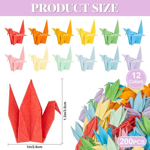 Origami Paper Cranes - 200Pcs Mixed Colors Handmade Folded Paper Cranes,7cm Origami Paper for Wedding Decor, Tea Party,Home & Christmas Tree Ornaments in Saudi Arabia
