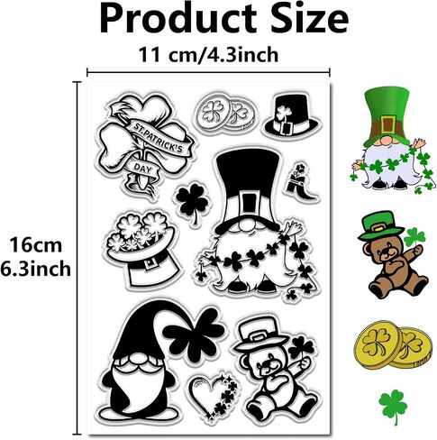 CRASPIRE Saint Patrick's Day Clear Rubber Stamps Four Leaf Clover Gnome Silicone Stamp Seal Transparent Silicone Stamps for Card Making DIY Scrapbooking Cards Making Photo Album Decorative in Saudi Arabia