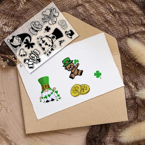 CRASPIRE Saint Patrick's Day Clear Rubber Stamps Four Leaf Clover Gnome Silicone Stamp Seal Transparent Silicone Stamps for Card Making DIY Scrapbooking Cards Making Photo Album Decorative in Saudi Arabia