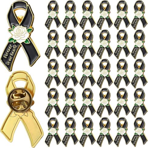 Misdary 50 Pcs Funeral Favors for Guests Metal Rose Memorial Pin Forever in Our Heart Funeral Ribbons Lapel Brooch Pin for Memorial Service Mourning Remembrance Day Celebration of Life in Saudi Arabia