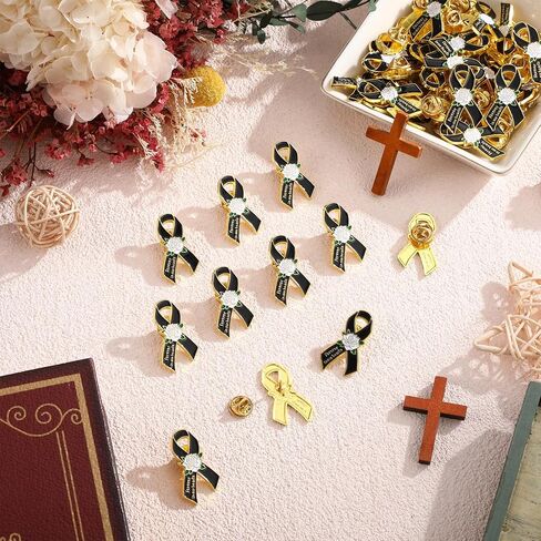 Misdary 50 Pcs Funeral Favors for Guests Metal Rose Memorial Pin Forever in Our Heart Funeral Ribbons Lapel Brooch Pin for Memorial Service Mourning Remembrance Day Celebration of Life in Saudi Arabia