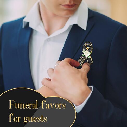 Misdary 50 Pcs Funeral Favors for Guests Metal Rose Memorial Pin Forever in Our Heart Funeral Ribbons Lapel Brooch Pin for Memorial Service Mourning Remembrance Day Celebration of Life in Saudi Arabia