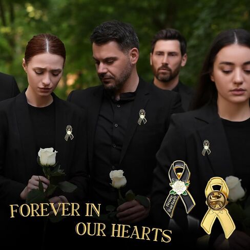 Misdary 50 Pcs Funeral Favors for Guests Metal Rose Memorial Pin Forever in Our Heart Funeral Ribbons Lapel Brooch Pin for Memorial Service Mourning Remembrance Day Celebration of Life in Saudi Arabia