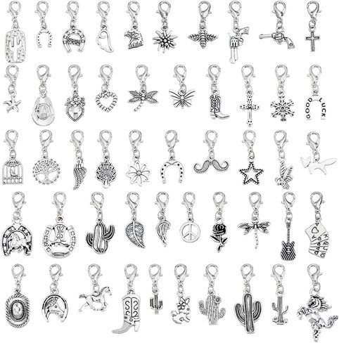 WEBEEDY 50 Styles Silver Clip on Charms Small Animal Flower Pendant with Lobster Clasps for DIY Jewelry Making,Mixed Shape Badge Reel Charm for ID Card Office Graduation Supplies Keychains Stitch Marker Accessories in Saudi Arabia