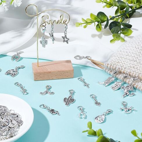 WEBEEDY 50 Styles Silver Clip on Charms Small Animal Flower Pendant with Lobster Clasps for DIY Jewelry Making,Mixed Shape Badge Reel Charm for ID Card Office Graduation Supplies Keychains Stitch Marker Accessories in Saudi Arabia