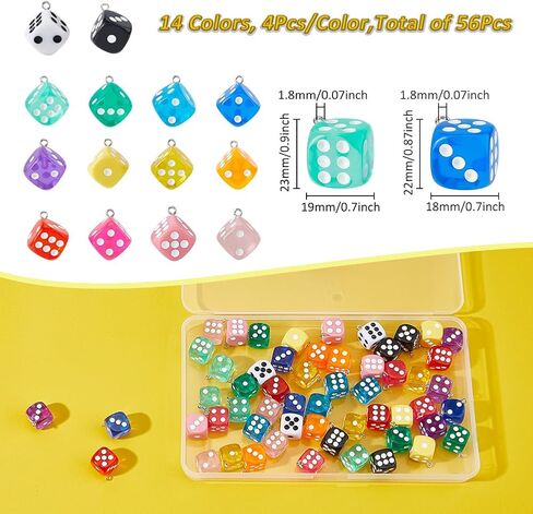 Superfindings 14colors 56pcs dice charms راتنج مكعب النرد الملونة مع الثقوب ثقوب الزهر قلادة قلادة القلادة سحر القلادة لصنع المجوهر in Saudi Arabia