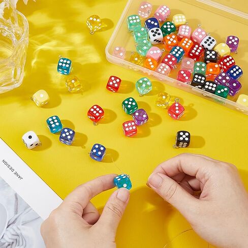 Superfindings 14colors 56pcs dice charms راتنج مكعب النرد الملونة مع الثقوب ثقوب الزهر قلادة قلادة القلادة سحر القلادة لصنع المجوهر in Saudi Arabia