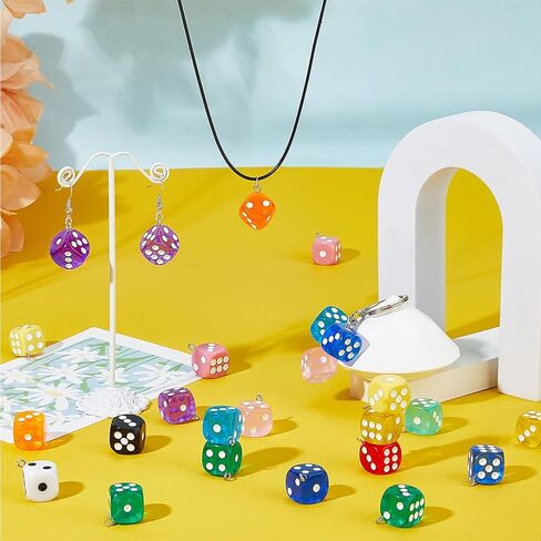 Superfindings 14colors 56pcs dice charms راتنج مكعب النرد الملونة مع الثقوب ثقوب الزهر قلادة قلادة القلادة سحر القلادة لصنع المجوهر in Saudi Arabia