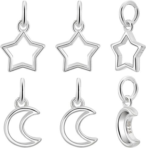 PH PandaHall 6pcs 925 Sterling Silver Pendants Star Moon Pendant Dangle Charm Hollow Pendants Metal Star Moon Charms for Jewelry Making Charms Supplies DIY Craft Necklace Bracelet Earring Crafting in Saudi Arabia