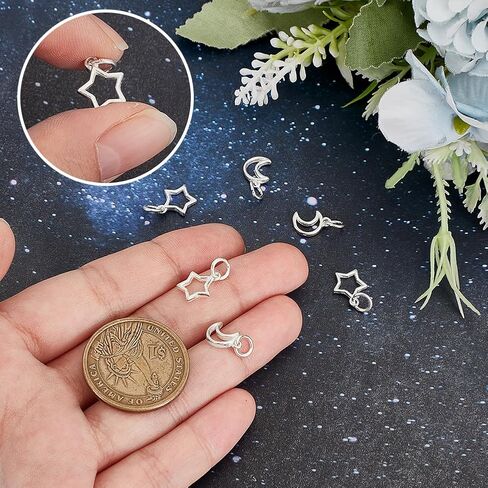 PH PandaHall 6pcs 925 Sterling Silver Pendants Star Moon Pendant Dangle Charm Hollow Pendants Metal Star Moon Charms for Jewelry Making Charms Supplies DIY Craft Necklace Bracelet Earring Crafting in Saudi Arabia