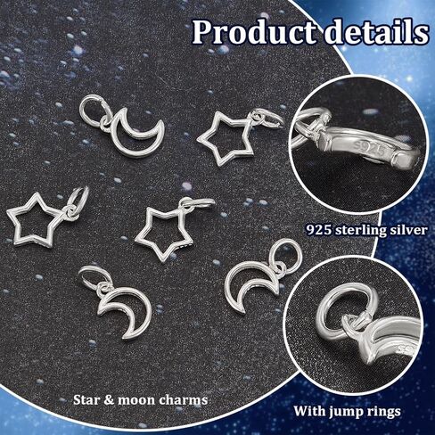 PH PandaHall 6pcs 925 Sterling Silver Pendants Star Moon Pendant Dangle Charm Hollow Pendants Metal Star Moon Charms for Jewelry Making Charms Supplies DIY Craft Necklace Bracelet Earring Crafting in Saudi Arabia
