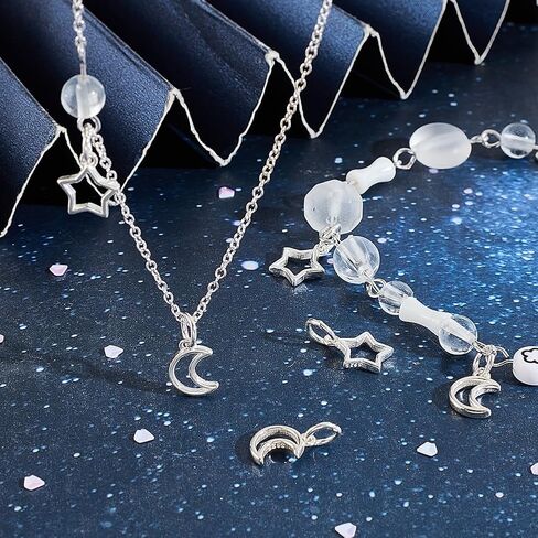 PH PandaHall 6pcs 925 Sterling Silver Pendants Star Moon Pendant Dangle Charm Hollow Pendants Metal Star Moon Charms for Jewelry Making Charms Supplies DIY Craft Necklace Bracelet Earring Crafting in Saudi Arabia