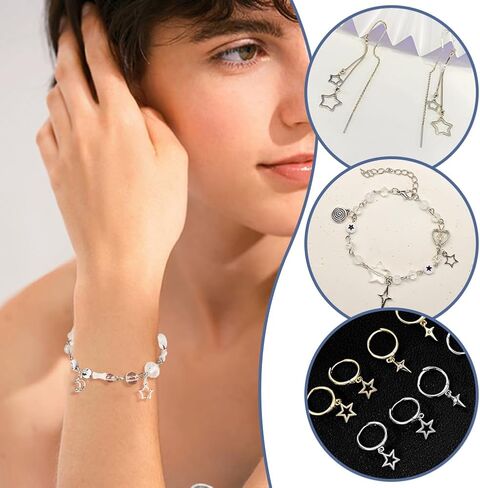 PH PandaHall 6pcs 925 Sterling Silver Pendants Star Moon Pendant Dangle Charm Hollow Pendants Metal Star Moon Charms for Jewelry Making Charms Supplies DIY Craft Necklace Bracelet Earring Crafting in Saudi Arabia
