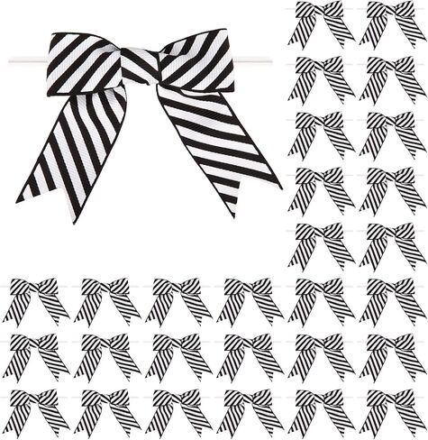 50 Pcs 2.5 Inches Black and White Stripes Twist Tie Ribbon Bows for Halloween Decoration Ribbon Gift Wrapping Crafts DIY Holiday Party (Black Striped, 2.5inch) in Saudi Arabia