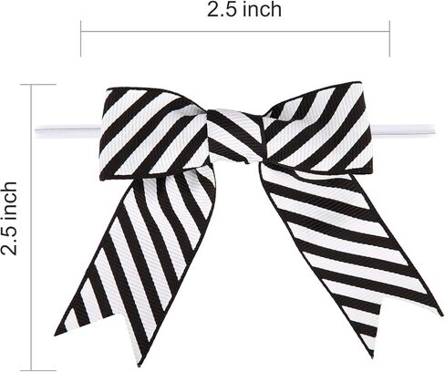 50 Pcs 2.5 Inches Black and White Stripes Twist Tie Ribbon Bows for Halloween Decoration Ribbon Gift Wrapping Crafts DIY Holiday Party (Black Striped, 2.5inch) in Saudi Arabia