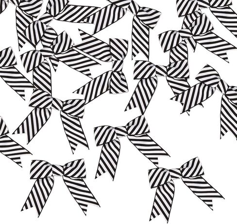 50 Pcs 2.5 Inches Black and White Stripes Twist Tie Ribbon Bows for Halloween Decoration Ribbon Gift Wrapping Crafts DIY Holiday Party (Black Striped, 2.5inch) in Saudi Arabia