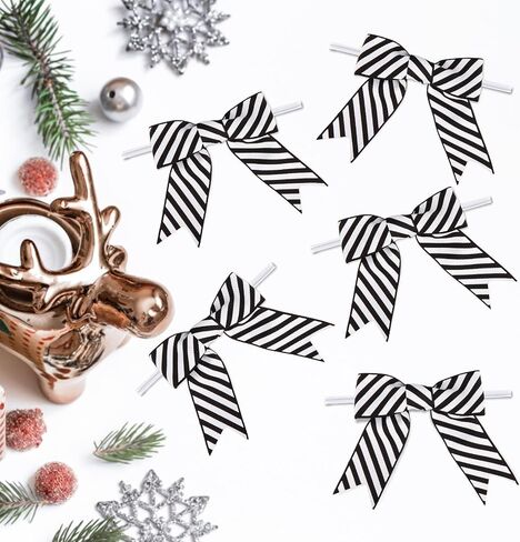 50 Pcs 2.5 Inches Black and White Stripes Twist Tie Ribbon Bows for Halloween Decoration Ribbon Gift Wrapping Crafts DIY Holiday Party (Black Striped, 2.5inch) in Saudi Arabia