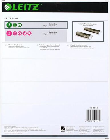 أكياس Leitz Ilam Clear Clear Dherly Laming ، 100 ورقة ، وحجم الحرف 8.5 "× 11" ، 5 مل للصلابة العالية والتشطيب اللامع ، المكتب المنزلي (WSM301043) in Kuwait