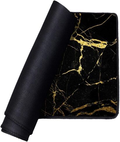 Stitched Edges Large Gaming Mouse Pad,Extended Mousepad with Non-Slip Rubber Base for Laptop Desktop Computer Keyboard Mat - Black Gold Marble in Saudi Arabia