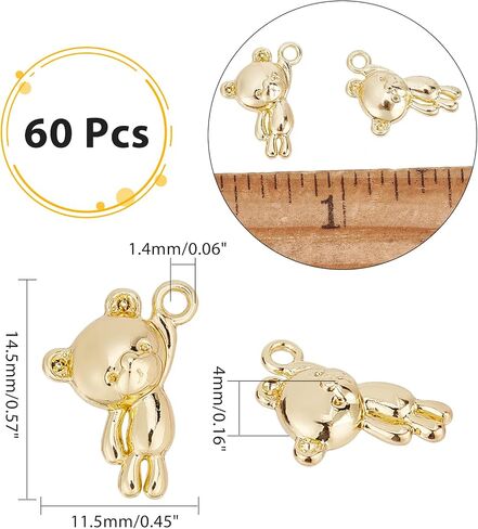 chgcraft 60pcs 0.57 بوصة الدب الذهبي الدب سحر قلادة رف الطلاء معلق in Saudi Arabia