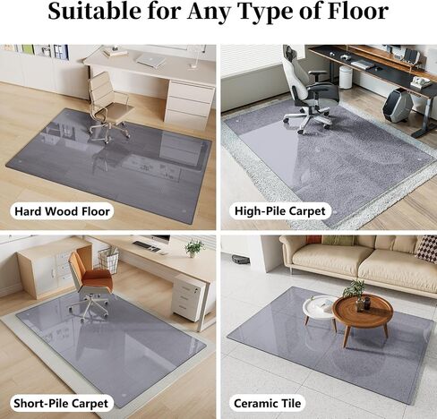 حصيرة كرسي زجاجي 46 "× 55" حصيرة زجاجية مقلوبة ، حصيرة أرضية زجاجية مع زاوية مستديرة وحافة مصقولة للانزلاق السلس ، واقي أرضية من الخشب الصلب ، رمادي ، رمادي in Kuwait