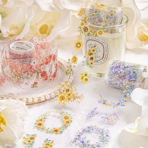 ملصقات شريط الحيوانات الأليفة لمجلة 6 لفائف مسبقة زهرة غسلي الشريط ملصقات الشريط الزخرفي لحرف اليقظة Scrapbooking Junk Journal Supplies ، Flower Branch in Kuwait