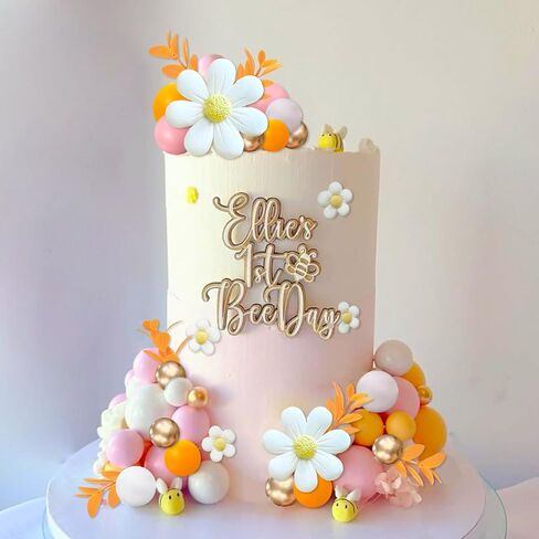 43Pcs Daisy Flower Boho Groovy Cake Topper Mini Balls Cake Decorations Bee Cake Toppers for Women Girls Kids Birthday Baby Shower Wedding Daisy Flower Bee Hippie Themed Party Supplies in Saudi Arabia
