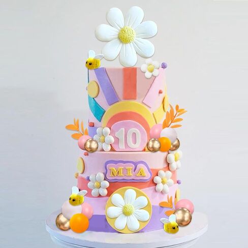 43Pcs Daisy Flower Boho Groovy Cake Topper Mini Balls Cake Decorations Bee Cake Toppers for Women Girls Kids Birthday Baby Shower Wedding Daisy Flower Bee Hippie Themed Party Supplies in Saudi Arabia