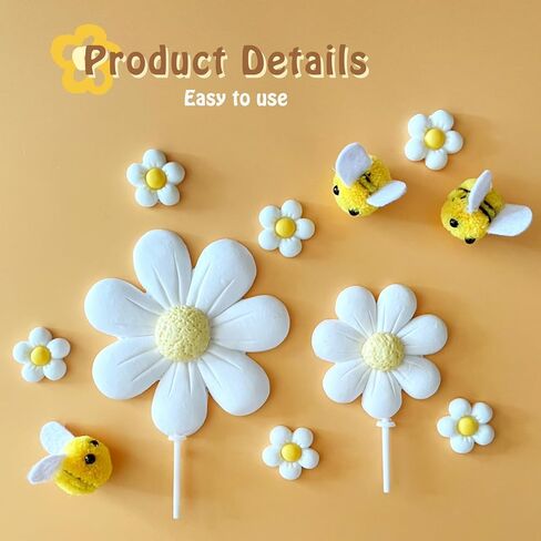 43Pcs Daisy Flower Boho Groovy Cake Topper Mini Balls Cake Decorations Bee Cake Toppers for Women Girls Kids Birthday Baby Shower Wedding Daisy Flower Bee Hippie Themed Party Supplies in Saudi Arabia