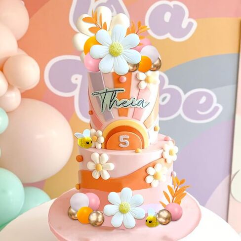 43Pcs Daisy Flower Boho Groovy Cake Topper Mini Balls Cake Decorations Bee Cake Toppers for Women Girls Kids Birthday Baby Shower Wedding Daisy Flower Bee Hippie Themed Party Supplies in Saudi Arabia