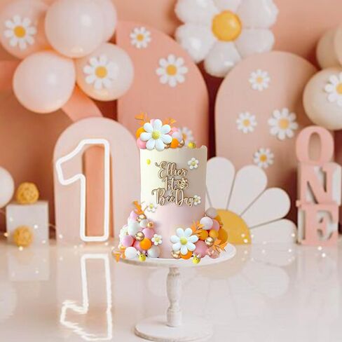 43Pcs Daisy Flower Boho Groovy Cake Topper Mini Balls Cake Decorations Bee Cake Toppers for Women Girls Kids Birthday Baby Shower Wedding Daisy Flower Bee Hippie Themed Party Supplies in Saudi Arabia